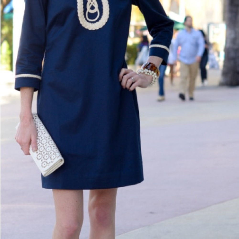 Vineyard Vines Blue and White Sheath Dress with Bib Collar